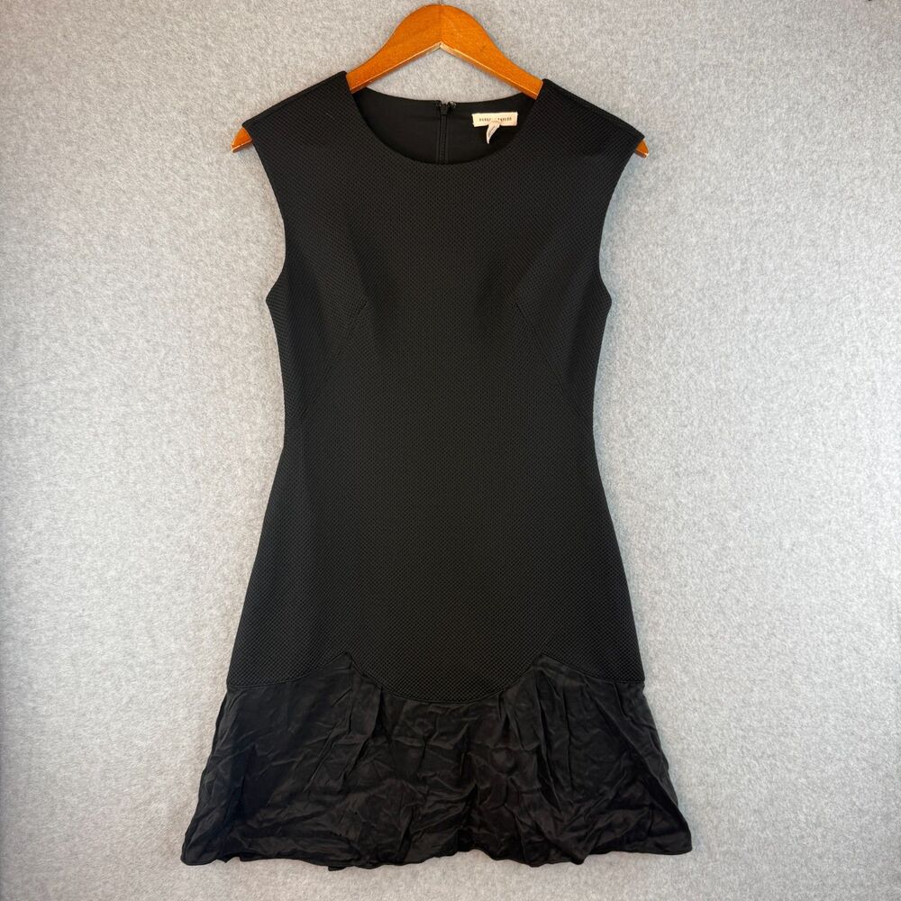 Rebecca Taylor Stacy Dress Textured Bodice Satin Flounce Hem Minimalist Size 4
